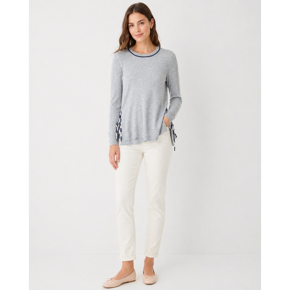 J Crew Womens 100% Merino Wool Sweater Size S Gray Lightweight Side Tie Pullover